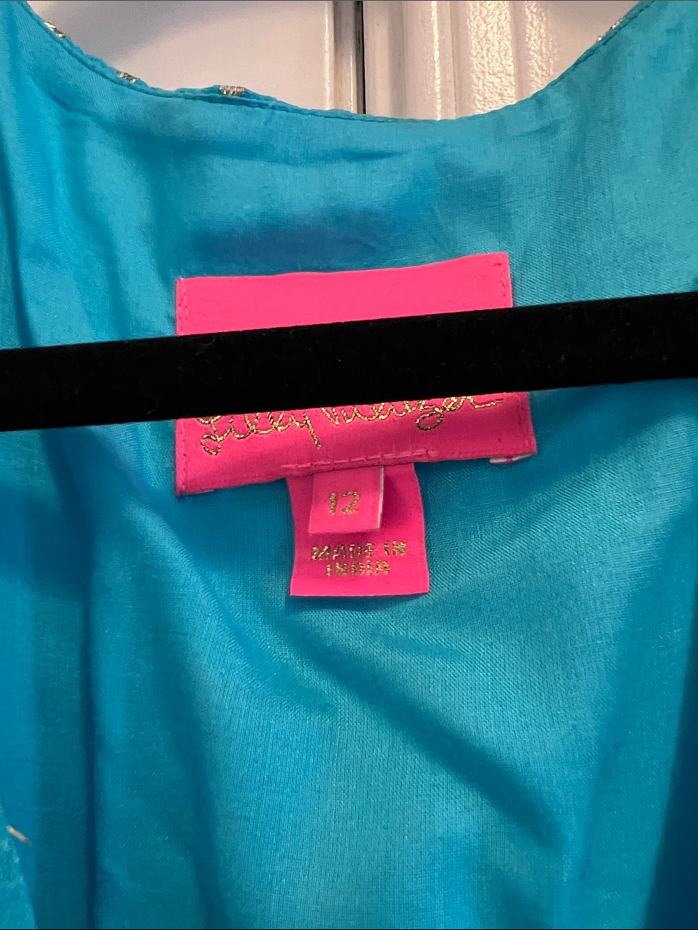 Lilly Pulitzer size 12 Heline Ruffed dress in Turquoise Excellent condition - Picture 2 of 6